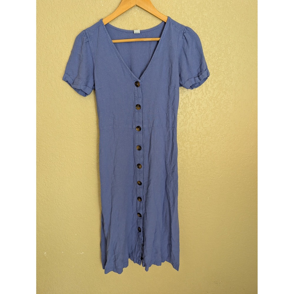 Old Navy Women's Small Blue Linen Blend Button Front Midi Dress Coastal